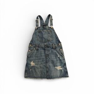 GAP Kids Denim Overall Skirt Sz M Distressed Fringe Hem Worn Once